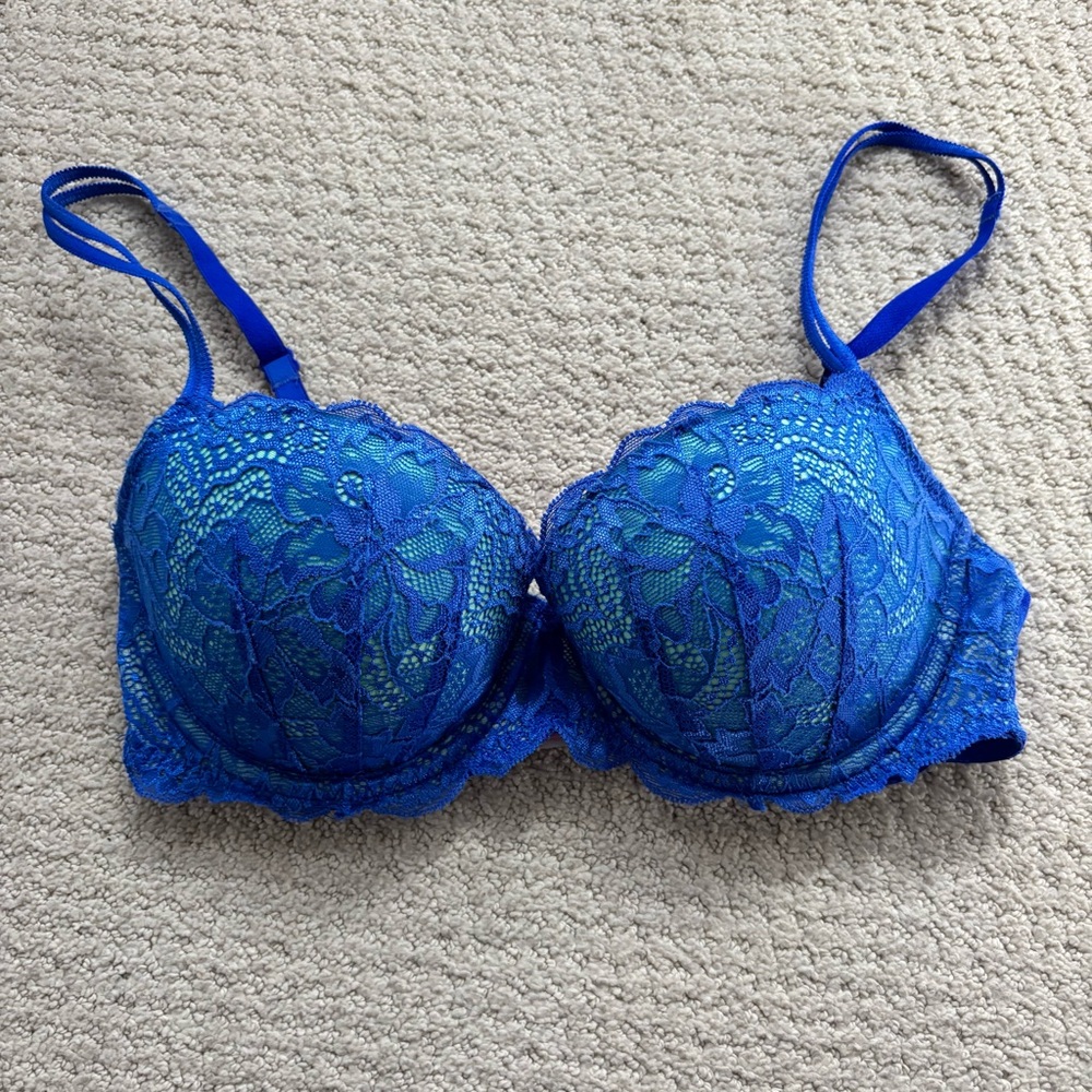 Victoria’s Secret pink push up Demi blue lace bra